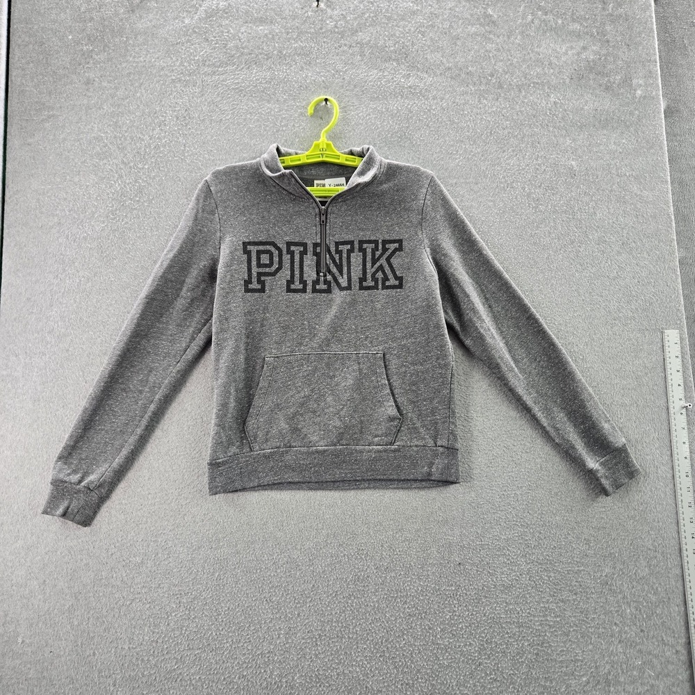 Victoria's Secret PINK Women Sweatshirt‎ M Gray Logo Long Sleeve